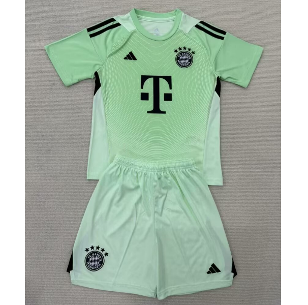 2025-26 Bayern Munich Goalkeeper Green Kids Soccer Kits Shirt With Shorts